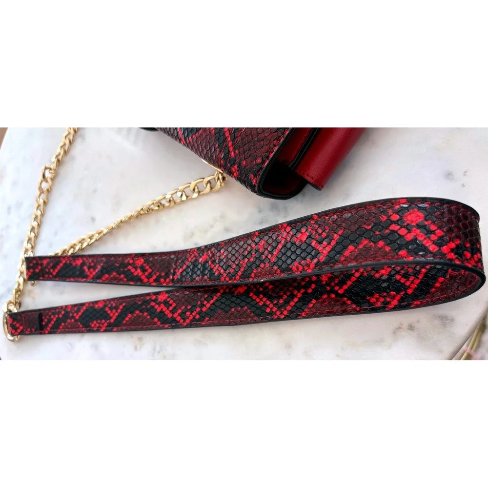 Mia K. Collection‎ Red Black Snakeskin Embossed Vegan Leather Crossbody Bag